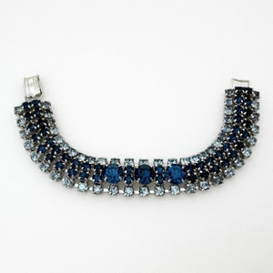 Vintage Jewelry Blue Rhinestone Bracelet, 1950s Retro Costume Jewelry Bracelets for Women, Silver Tone Color Sapphire Blue image 2