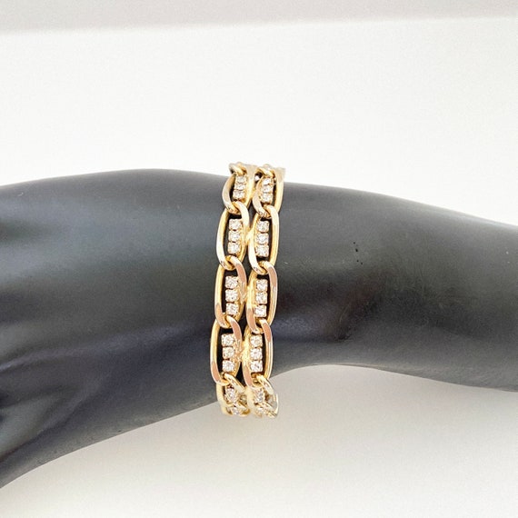 Vintage Jewelry Rhinestone Bracelet, Gold Color T… - image 2