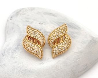 SWAROVSKI Earrings Clear Crystal Clip On Earrings For Women, Designer SAL Swarovski Crystal Gold Color Vintage Jewelry Statement Earrings