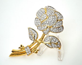 NOLAN MILLER Flower Brooch, Clear Crystal Large Statement Floral Pin Nolan Miller Jewelry Gold Tone Brooches for Women Gift