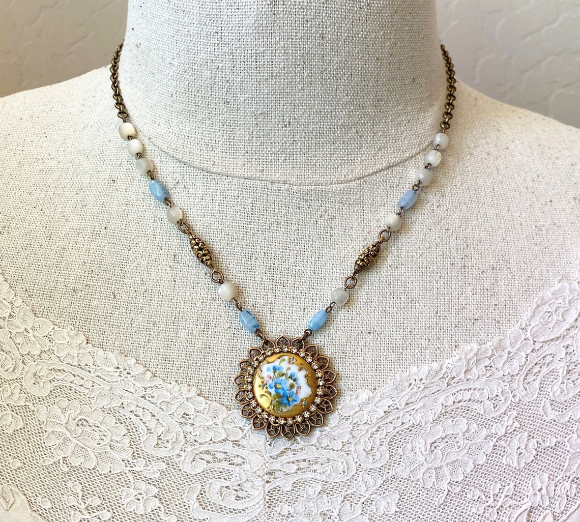 Unique Necklace Antique Button Pendant Necklace Vintage Etsy