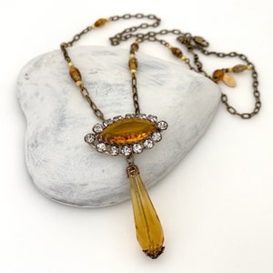 One-of-a-Kind Art Deco Crystal Necklace, Unique Handmade Gifts Vintage Repurposed Jewelry Rhinestone Necklaces for Women Refashioned