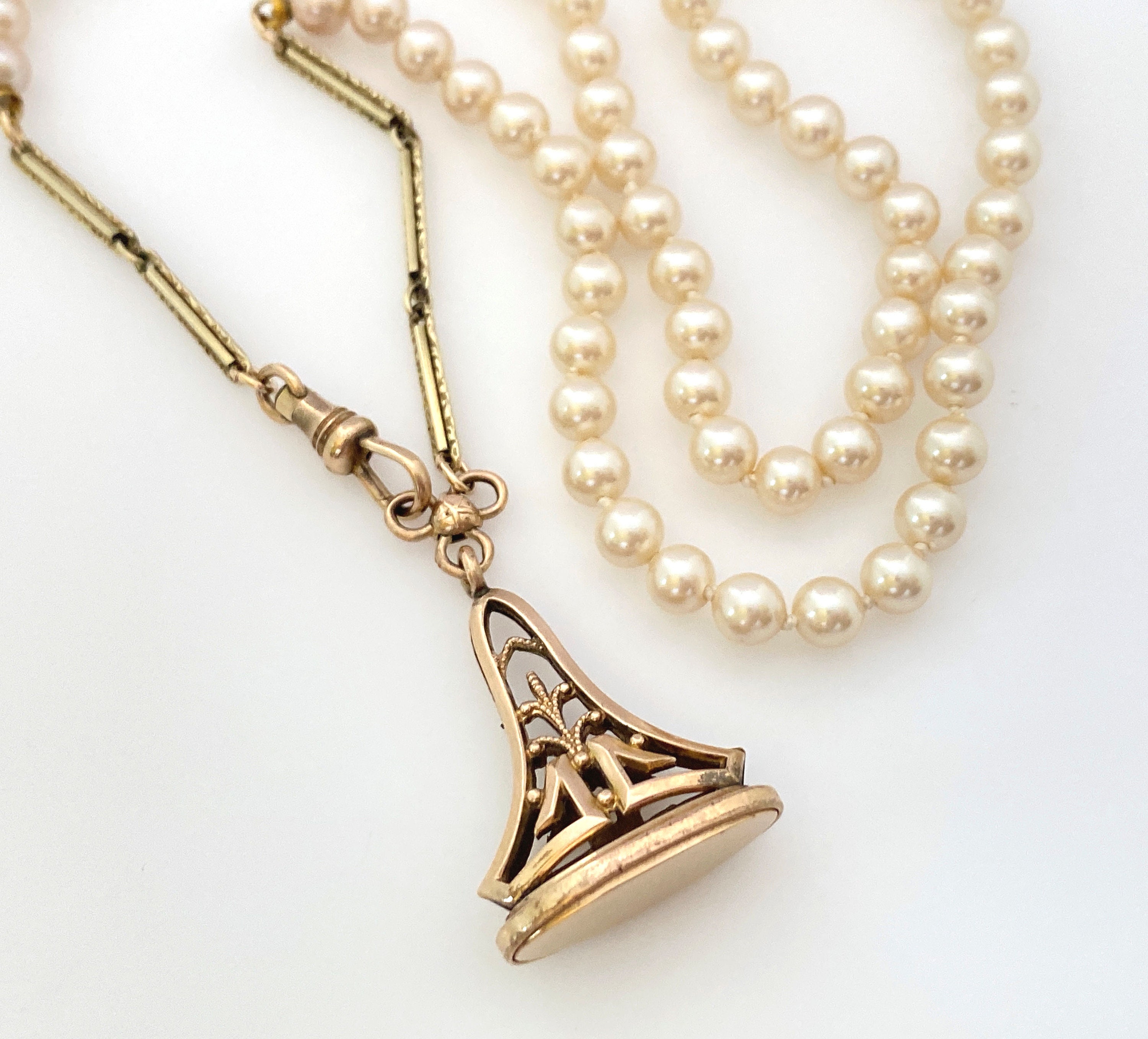 Gold Filled Watch Fob Pendant Necklace Watch Chain Pearl Etsy