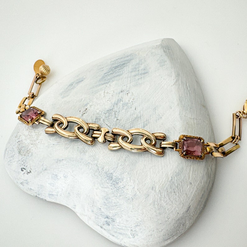 Unique Bracelet Gold Filled Sterling Silver Pink Rhinestone Bracelets for Women Vintage Jewelry Repurposed One of a Kind Handmade Gifts image 9