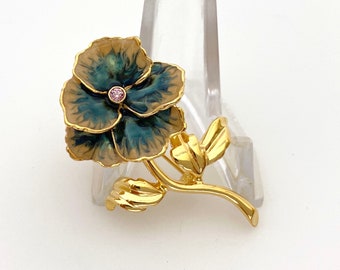 JOAN RIVERS Jewelry Enamel Flower Brooch, Pansy Flower Gold Tone Brooches for Women, Signed