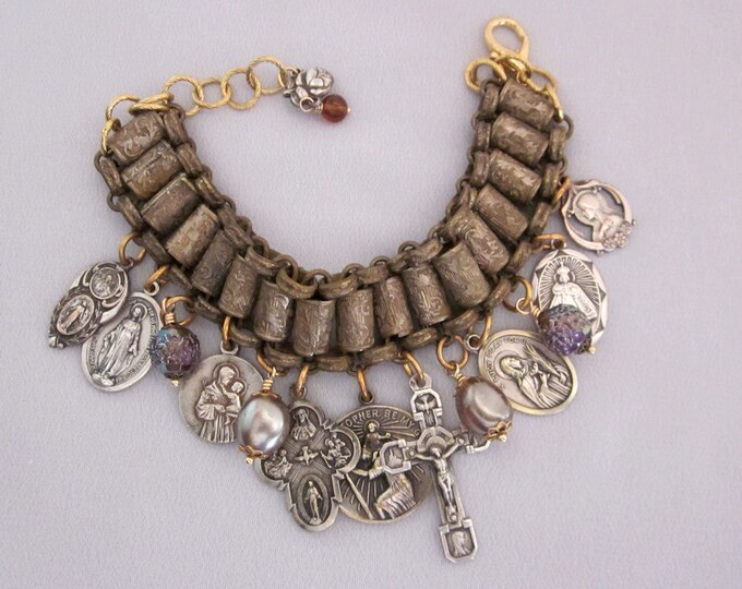 Antique Religious Charm Bracelet OOAK Repurposed Bracelet Etsy
