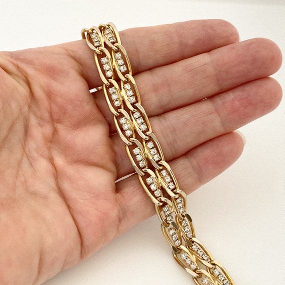 Vintage Jewelry Rhinestone Bracelet, Gold Color T… - image 4