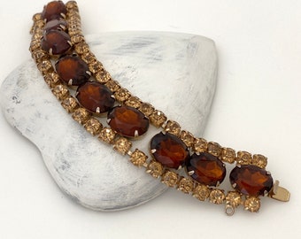 Vintage sieraden statement armband, dikke strass armbanden voor vrouwen, topaas bruin herfst herfst jaren 1950 retro kostuum sieraden manchetarmband