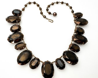 Verklaring ketting Vintage sieraden Strass ketting, bruin koper goud Strass verstelbare kettingen voor vrouwen, jaren 1950 kostuum sieraden