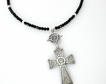 Keltisch kruis hanger ketting, zwarte spinel edelsteen kettingen voor vrouwen sterling zilver unieke handgemaakte geschenken liefde geluk Claddagh