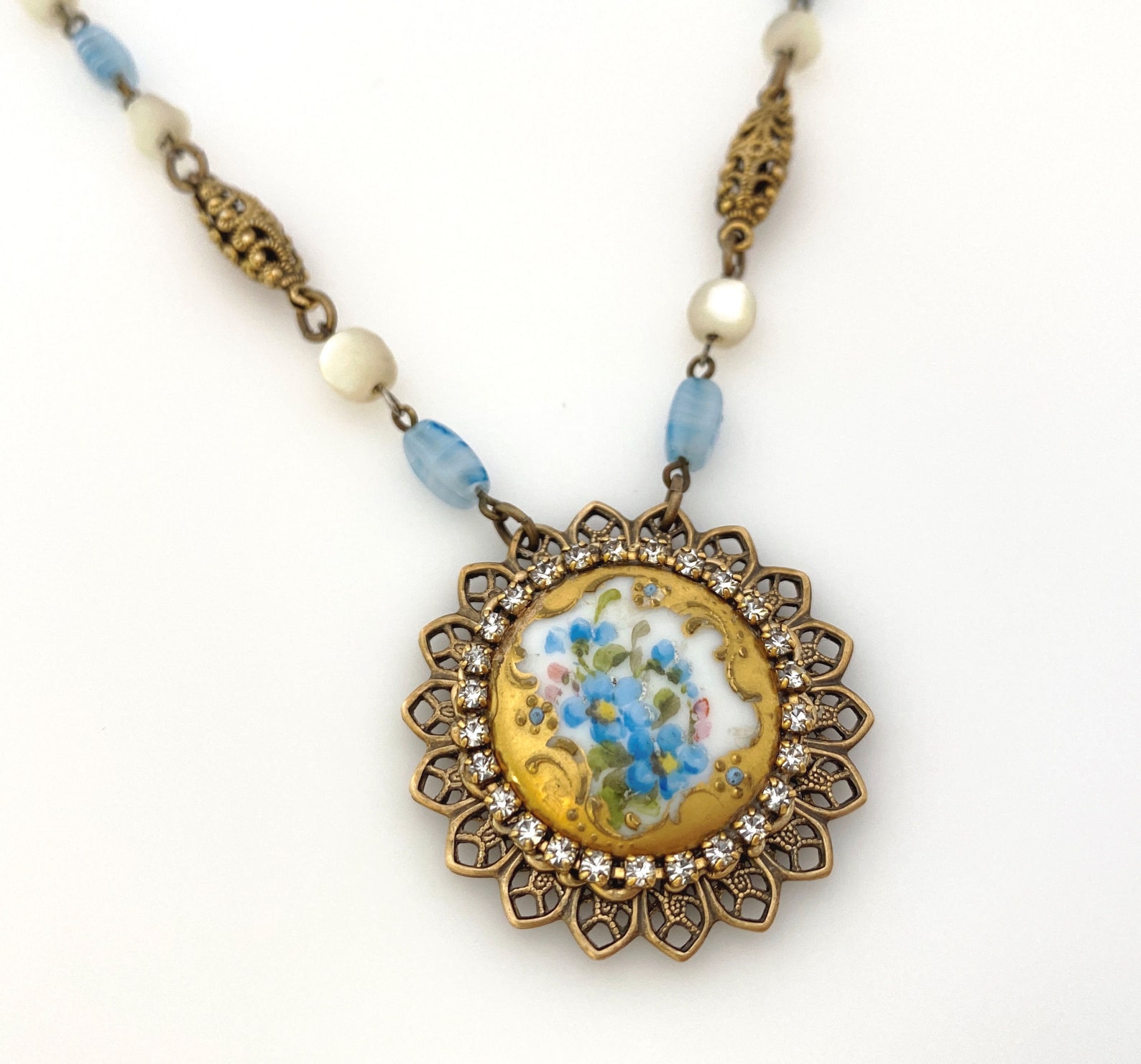 Unique Necklace Antique Button Pendant Necklace Vintage Etsy