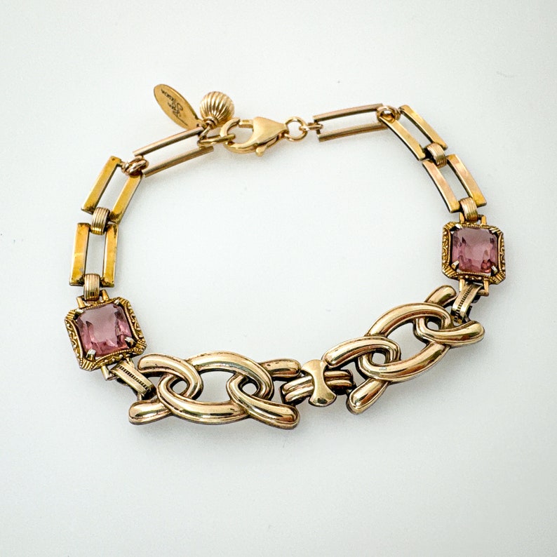 Unique Bracelet Gold Filled Sterling Silver Pink Rhinestone Bracelets for Women Vintage Jewelry Repurposed One of a Kind Handmade Gifts image 5