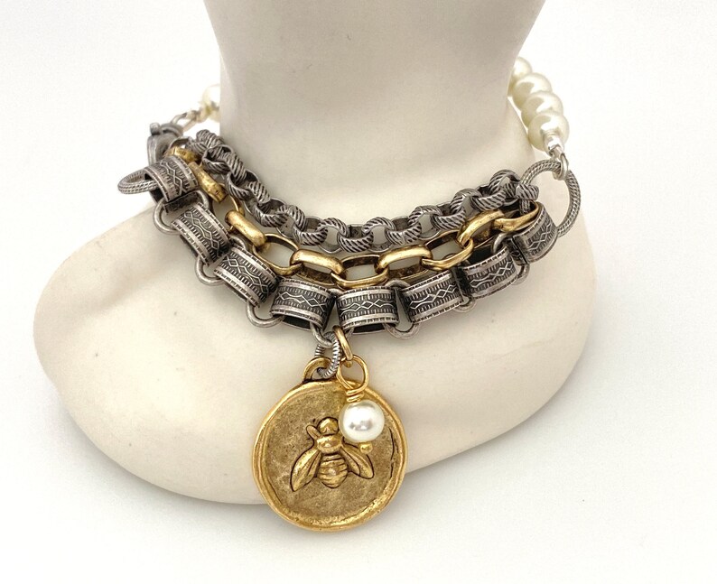 Handmade Gifts Honey Bee Charm Bracelet, Mixed Metal Pearl Bracelets