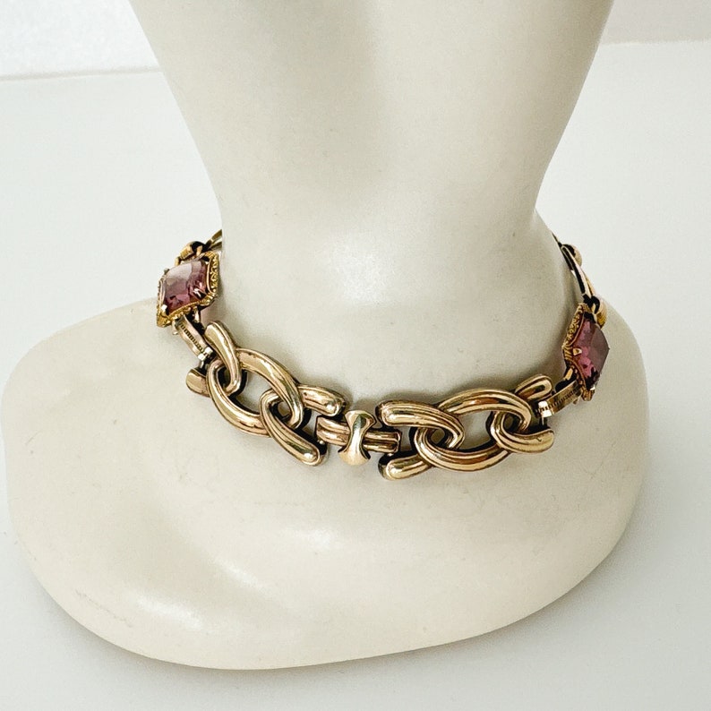 Unique Bracelet Gold Filled Sterling Silver Pink Rhinestone Bracelets for Women Vintage Jewelry Repurposed One of a Kind Handmade Gifts image 7