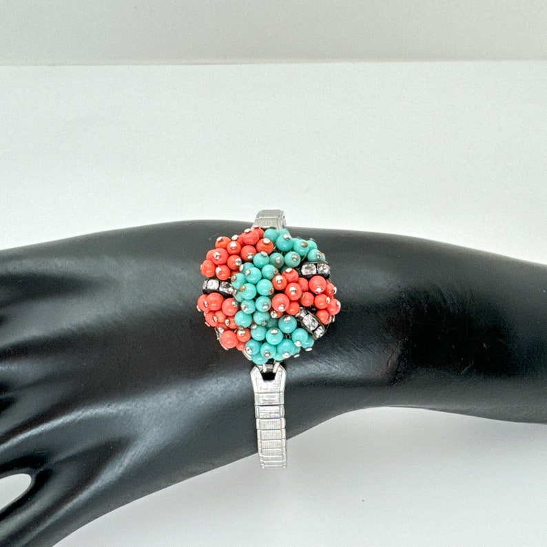 Unique One of a Kind Watch Band Bracelet, Beaded Cluster Rhinestone Stretch Expansion Bracelets for Women, Handmade Gifts Vintage Jewelry image 2