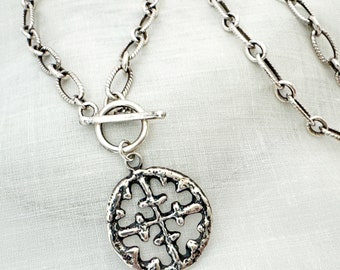 Sterling Silver Cross Pendant Charm Necklace, Reproduction Viking Religious Cross Necklaces for Women, Handmade Gifts Minimalist Layering