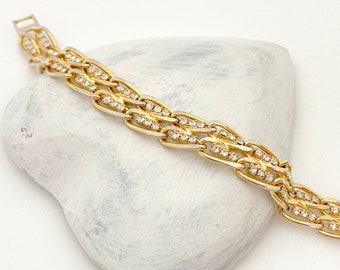 Vintage Jewelry Rhinestone Bracelet, Gold Color Tone Bracelets for Women, 1960s Retro Costume Jewelry