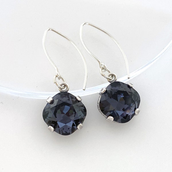Elegant Swarovski Black Crystal Dangle Earrings | Sterling Silver Modern Drop Jewelry for Women Everyday Earrings