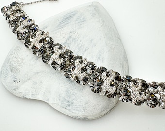 WEISS armband, jaren 1950 vintage sieraden rookgrijze strass armbanden voor vrouwen, retro kostuum sieraden, statement armband zilveren toon