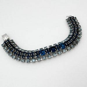 Vintage Jewelry Blue Rhinestone Bracelet, 1950s Retro Costume Jewelry Bracelets for Women, Silver Tone Color Sapphire Blue image 5