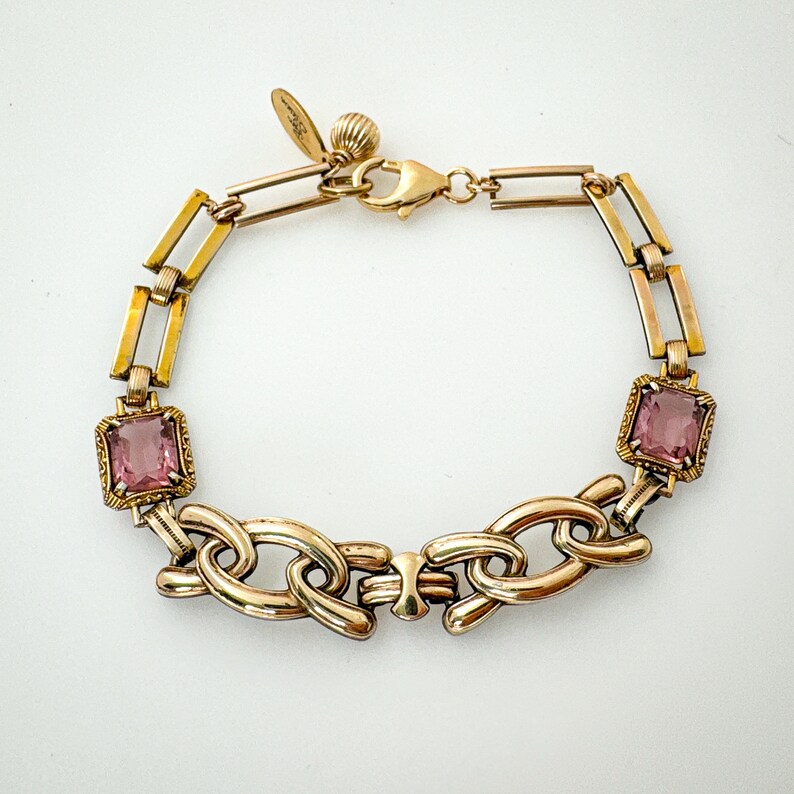 Unique Bracelet Gold Filled Sterling Silver Pink Rhinestone Bracelets for Women Vintage Jewelry Repurposed One of a Kind Handmade Gifts image 6