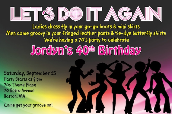 custom 70s party theme party invitation i create you print etsy