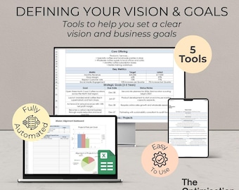 Kit de ferramentas de estratégia empresarial em Excel - Visão, Objetivos, Alinhamento (Download digital)