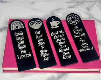Inspirational Bookmarks for Women | Soft Vegan Leather Bookmark Set | Thoughtful Therapist or Teacher Gift
