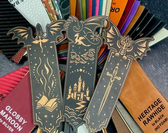 Set of 3 Dragon Vegan Leather Bookmarks