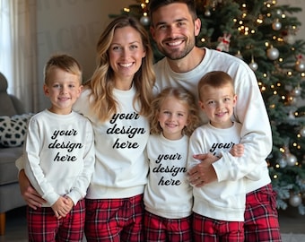 Gildan 18000 White Mockup - Christmas Family Shirt Mock-Up - Holiday Group Mockup - Xmas Sibling Mock, Christmas Shirt Png, Matching Pajamas