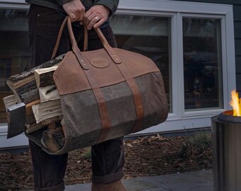 Cestino In Feltro Per Legna Da Ardere - Pieghevole, Con Manici In Legno, Grigio Scuro 45x40x32 Cm