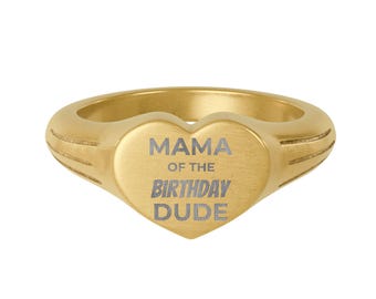 Engraved Heart Signet Ring Stainless Steel | 18k Gold Accent