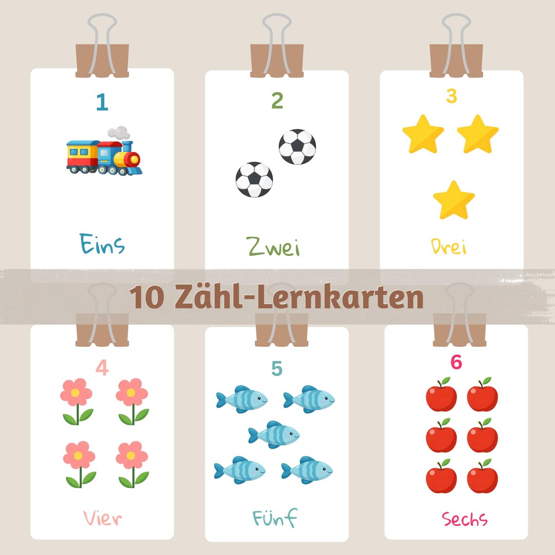 10 Number Flashcards for Children, Learning to Count 1-10, Montessori ...