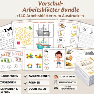 146 Montessori Arbeitsblätter, Download PDF, Vorschul-Arbeitsblätter, Kindergarten Arbeitsblatt, Zahlen lernen, Buchstaben PDF, Lernmaterial