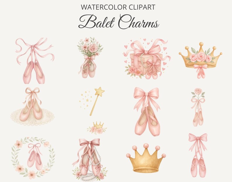 Swan and Ballerina Watercolor Clipart Set,79 PNG Elements for Ballet ...