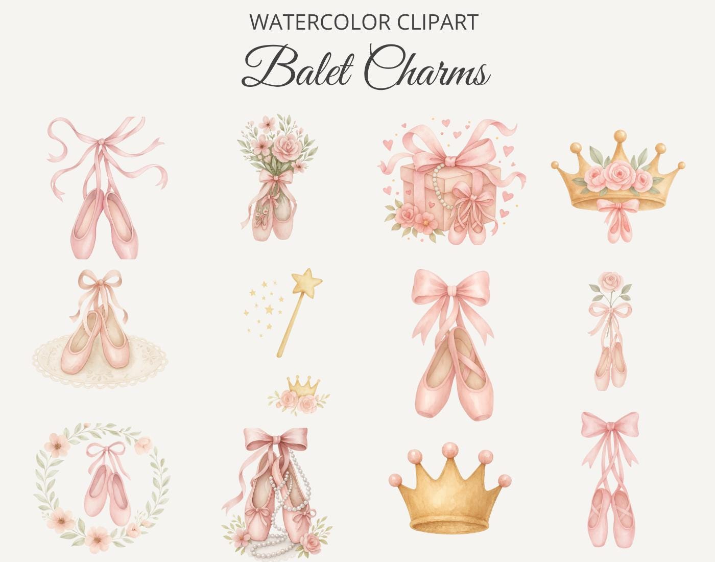 Swan and Ballerina Watercolor Clipart Set,79 PNG Elements for Ballet ...