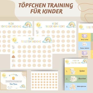 Töpfchentraining Set für Kinder–Belohnungstafel, Sticker und Urkunde, liebevoll gestaltet, personalisierbar, als PDF und zum Drucken