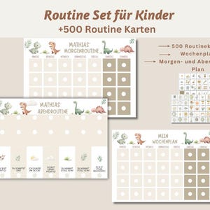 Montessori Routine Set für Kinder mit Wochenplan, Dino Morgen- & Abendroutine,400 Haushalts und Routine Symbole, Canva Vorlage, PDF Download