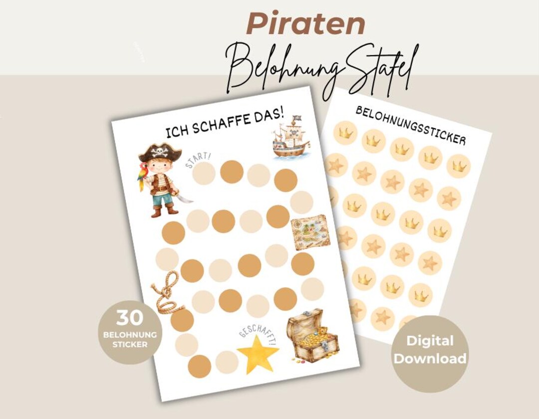 Pirate Reward Chart for Children, Motivation Plan With 120 Stickers ...