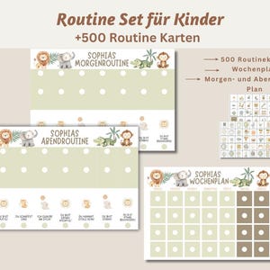 Montessori Routine Set für Kinder, Safari Morgen-& Abendroutine,400 Haushalts und Routine Symbole,Canva Vorlage,PDF Download