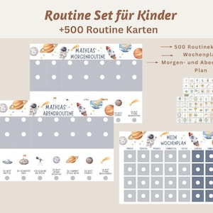 Ensemble de routines d'astronaute pour enfants - Plus de 400 cartes de routines pour le matin et le soir, structure, autonomie, plaisir et vie quotidienne en famille (ensemble PDF)