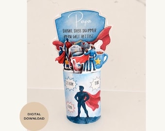 Duplo Banderolen Vatertag - Sprüche mit Superhelden-Motiven, DIY Druckvorlage, PDF, Süße Vatertag, Mitbringsel Kinder, Last Minute Geschenk