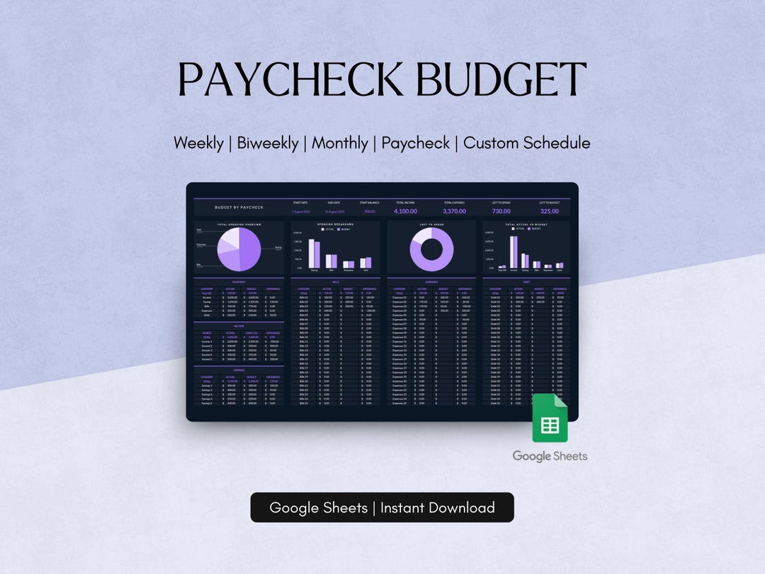 Paycheck Budget Tracker Spreadsheet Google Sheets Personal Finance ...