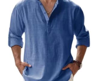 Camisas casuales para hombre / Camisas ligeras de algodón y lino para playa y hawaianas de verano para hombre