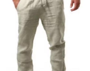 Pantaloni da uomo in lino, pantaloni da salotto, pantaloni con coulisse, pantaloni in lino grigio, pantaloni da spiaggia, pantaloni da pigiama, pantaloni da yoga, marchio sostenibile - Italia