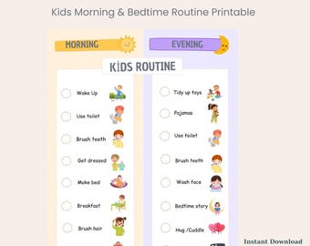 Personalized Kids Routine Chart, Editable Canva Template, Morning & Bedtime Visual Schedule Printable