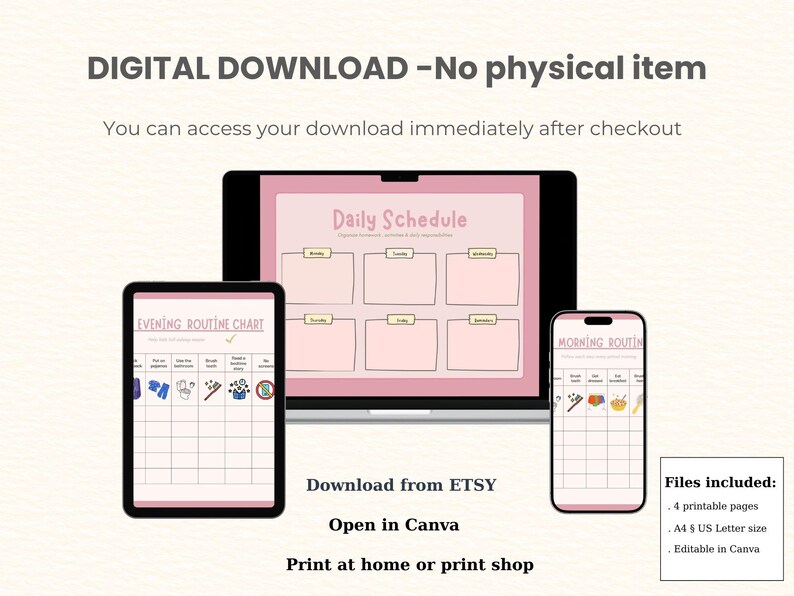 Daily Routine Tablet Kids Routine Chart, Visual Schedule, Morning Bedtime Checklist (digital ...