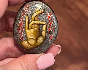 Hand-Painted Blessing Stone – Greek Orthodox Pocket Icon