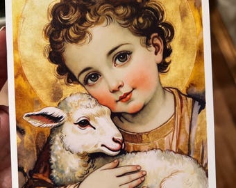 Good Shepherd Child Jesus with Lamb Print, Catholic Wall Art (Digital Download)