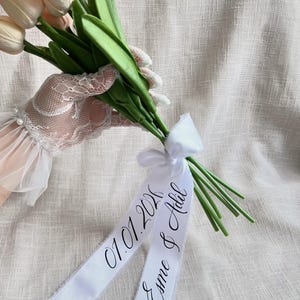 Bruidsboeket | boeketlint | personalized bridal | Brautstraußband | chiffon personalized wedding | gepersonalisiert | gepersonaliseerd lint